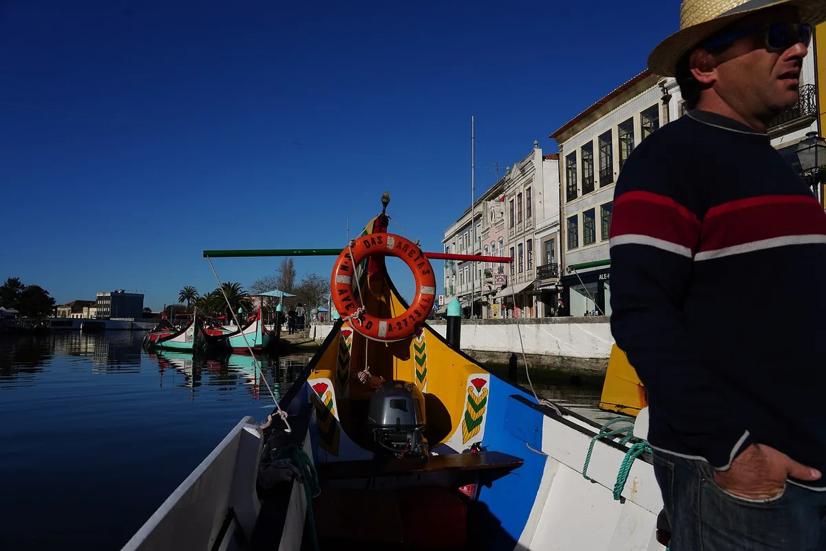 Moliceiro boats on a canal in Aveiro