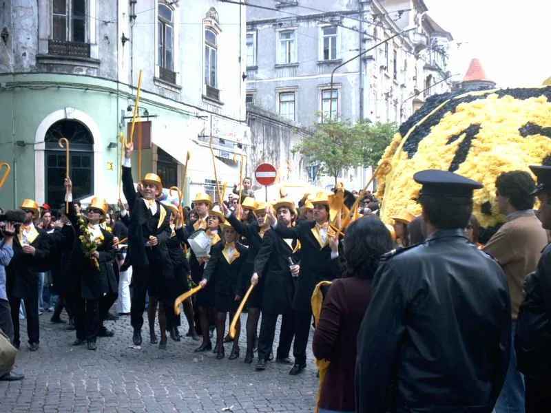 Students in black capes during the Queima das Fitas in Coimbra