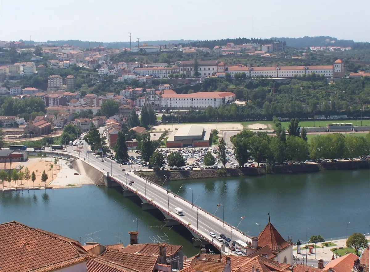 The Mondego river and the Santa Clara bank of Coimbra seen from the city side