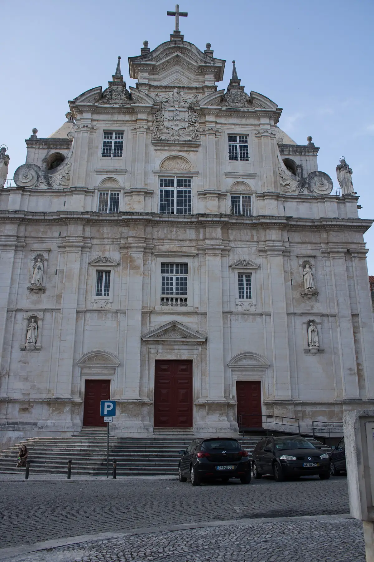 The mannerist stone facade of the S&eacute; Nova, Coimbra, on Largo da Feira do Estudante